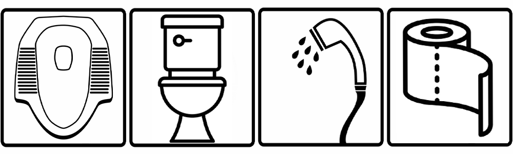 Squat, wipe, and wash application icons